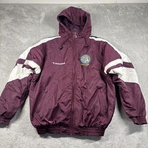 Vintage 90's Diadora Men's Winter Puffer Hooded‎ Jacket Burgundy Size Medium